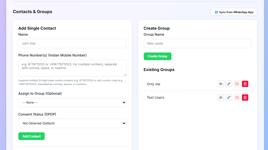 Contacts & Groups screenshot in NY Digital CRM