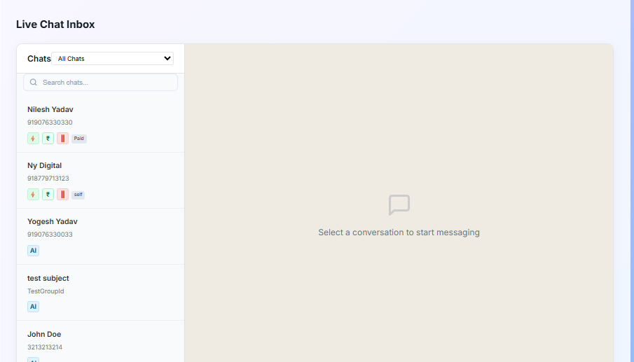 Live Chat Inbox screenshot in NY Digital CRM